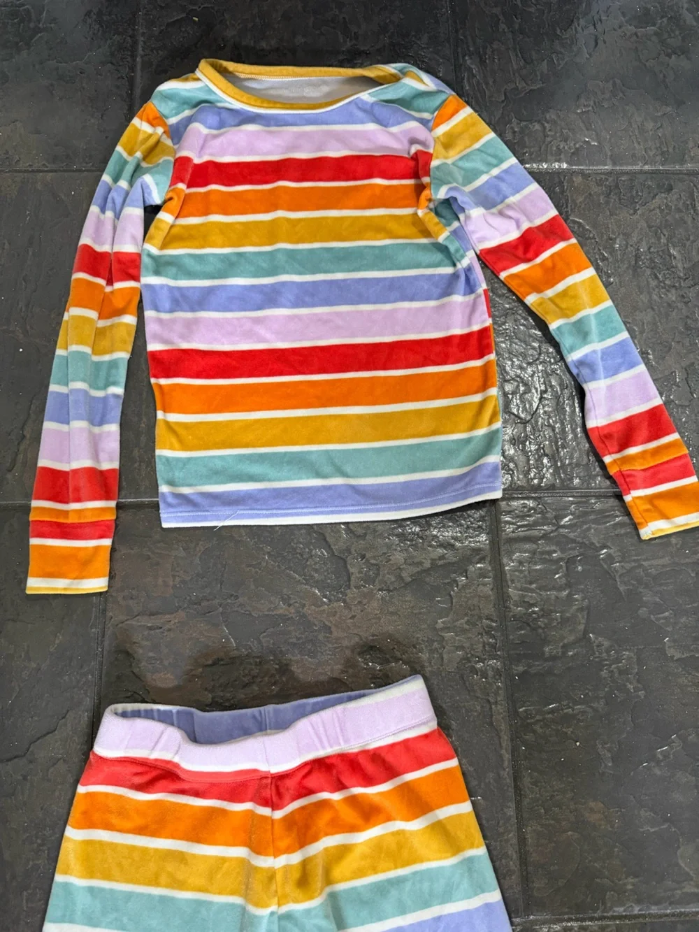 Cat & Jack Girls Rainbow Stripe Pajama Set Size 10 Colorful Long Sleeve